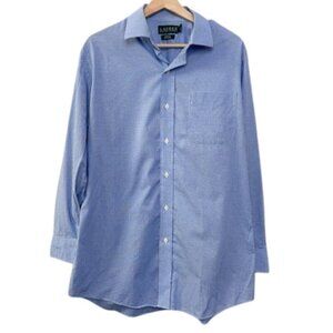 Lauren Ralph Lauren Mens 16 1/2 Slim Fit Non Iron Plaid Blue Button Dress Shirt